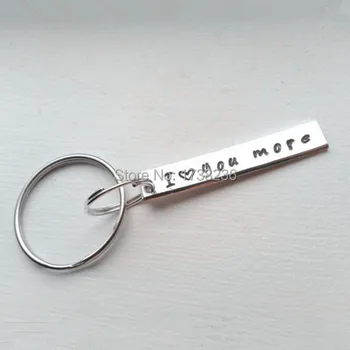 

I Love You More Hand Stamped Key Rings Keychain Couples Jewelry Personalized Design