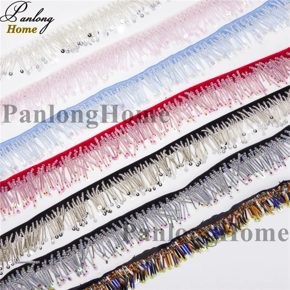 

PanlongHome 5 Yards Three Rows of Hanging Bead 3cm Handmade Transparent Color Shoes Flower Tassel Bead Piece Skirt Fringe Lace