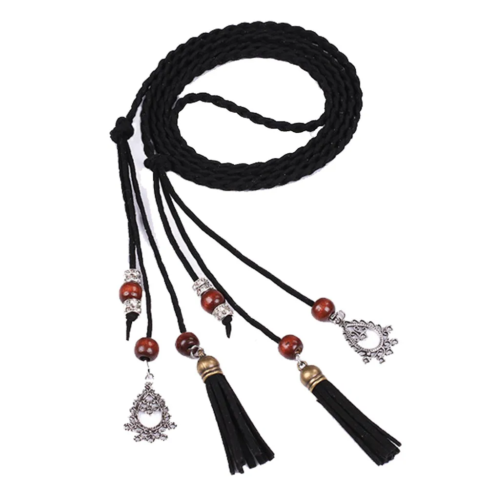 

Women Fashion Folk-Custom Tassel Braided Pendant Waist Belt Y7727