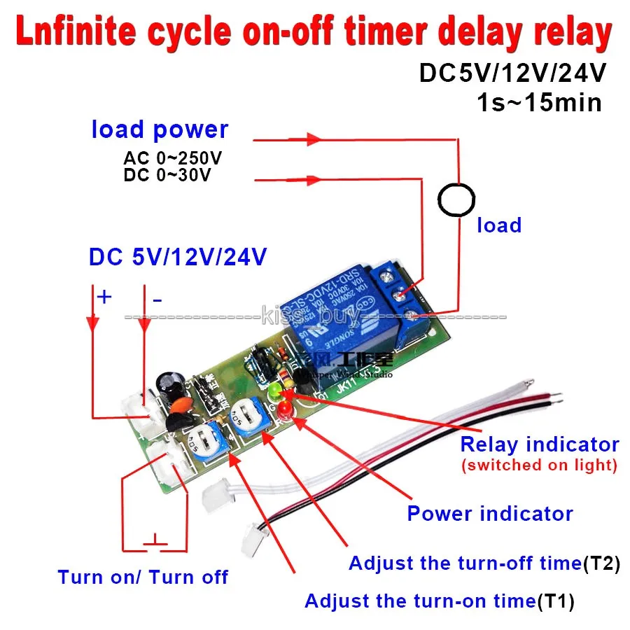 15 минут регулировки DC 12V Infinite задержка цикла таймер времени реле вкл/выкл модуль