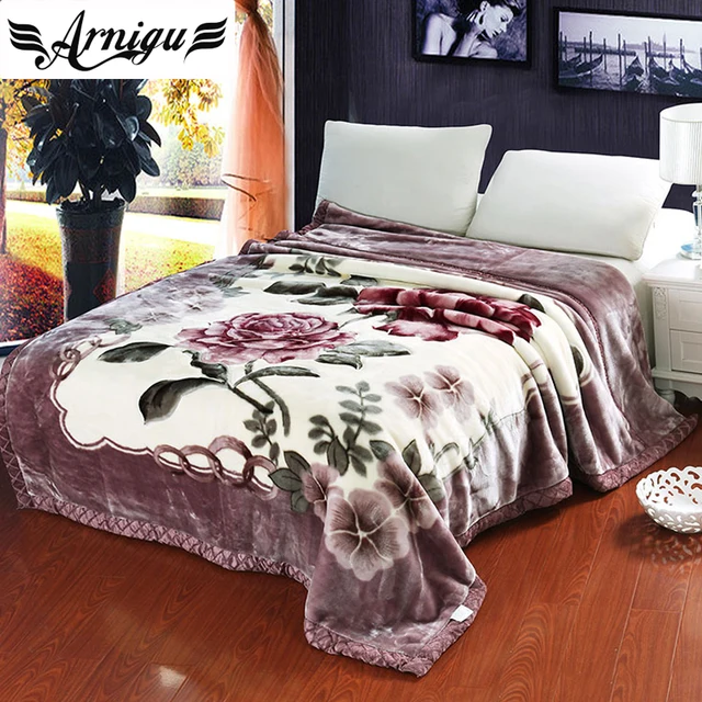ARNIGU Rose printing light purple Thick Blankets Twin Double Queen size