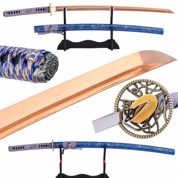 

Brandon Swords Sharp Golen Color Japanese Katana 1095 Carbon Steel Clay Tempered Samurai Sword Full Tang Bo-hi Practice Sword