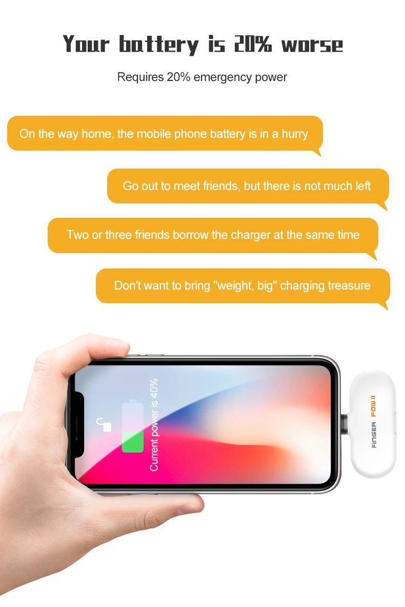Fingerpow портативное зарядное устройство 18650 батарея для android type c iphone Магнитный внешний аккумулятор USB Кабель powerbank