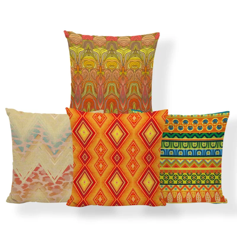 

Personalized Color Printed Pattern Pillow Cover Rhombus Geometric Circle Pattern Decoration Cushion Green Orange Cushion Covers