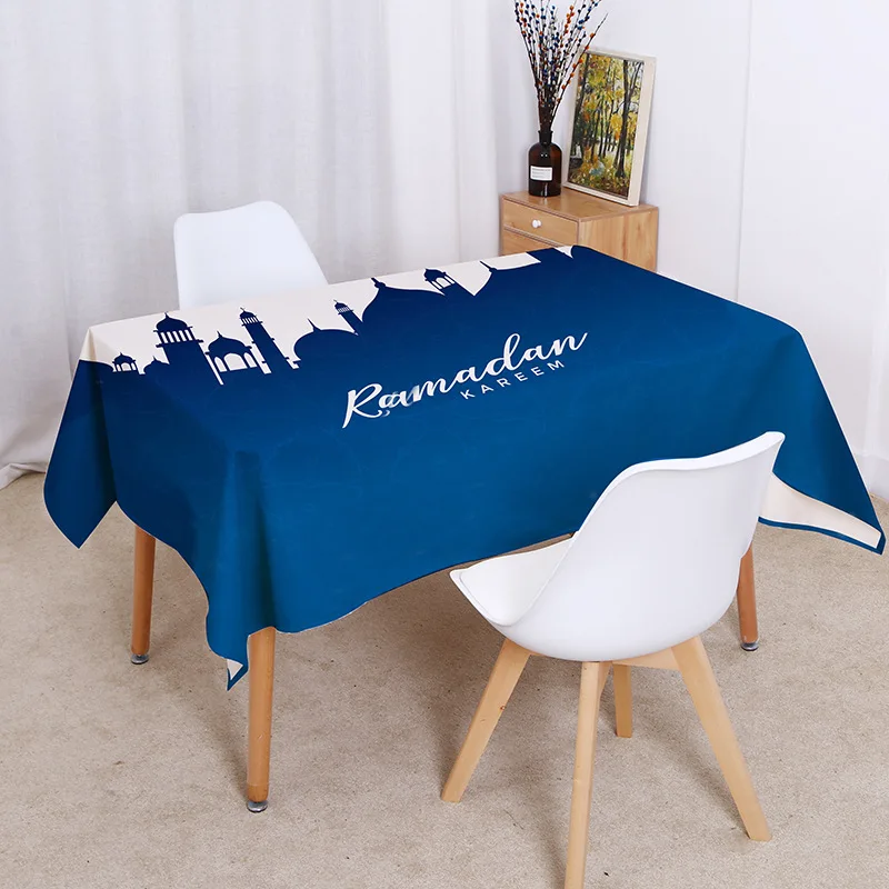 Islamic Eid Mubarak Lantern Crescent Waterproof Tablecloth Luxury Muslim Ramadan Kareem Mosque Worship Decoration Table Cloth B75-7