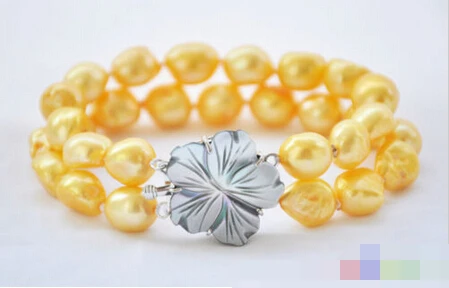 

free shipping 01102 2row 8" yellow baroque freshwater pearl bracelet