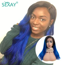 SEXAY Wigs For Women Blue Colored Human Hair Wigs Brazilian Remy Hair With Baby Hair Pre Plucked Lace Frontal Human Hair Wigs