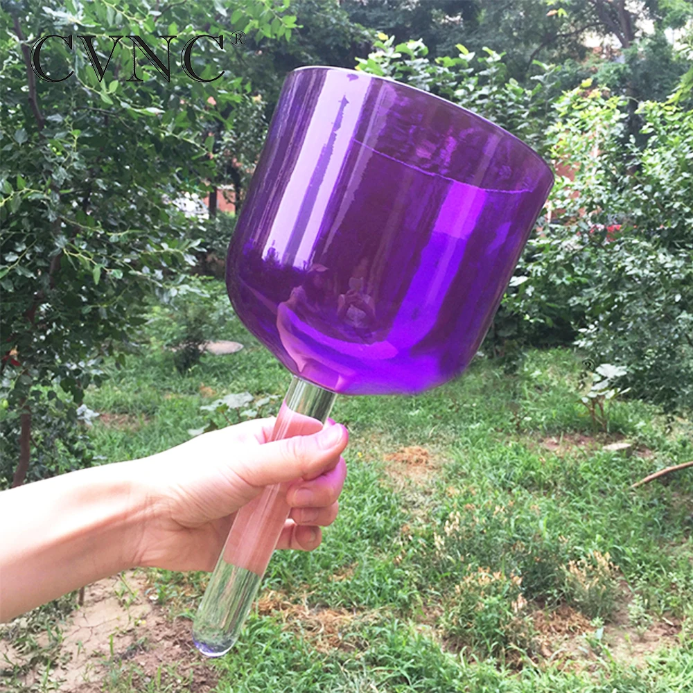 

CVNC 6 Inch Chakra Note B Hollow Handle Clear Colored Crystal Singing Bowl