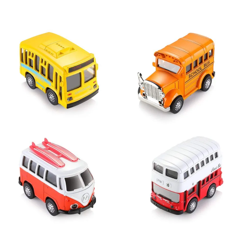 

1:38 4Pcs Pull Back Cars Vintage Toy Vehicle Mini Bus with Openable Door Car Light and Sound Mini Cars for Toddlers Baby Kids