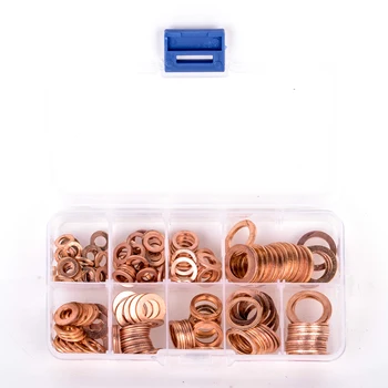 

200pcs M5-M14 Professional Assorted Copper Washer Gasket Set Flat Ring Seal Assortment Kit with Box For Hardware Accessories