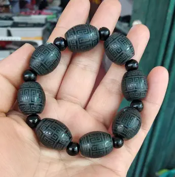 

Exquisite Nature Dark Green Jade Bracelet Amulet Handwark Carved Oval Beads Bangle