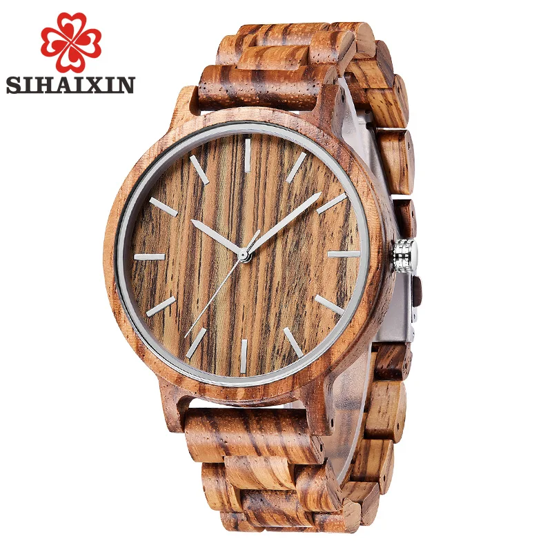 Tanie SIHAIXIN rocznika drewniany zegarek męski Sport prosty drewniany zegarek na rękę męski quartz z wszystkie bambus zegarek z paskiem mężczyźni relogio