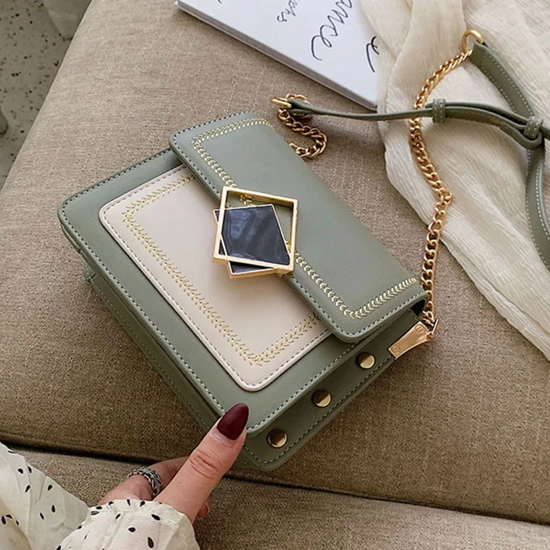 

ETAILL 2019 PU Contrast Color Cross-body Bag Famous Brand Chain Female Patchwork Shoulder Bag Small Flap Cover Messenger Bag