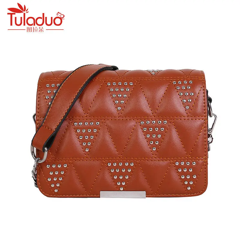 

Fashion Pu Leather Woman Shoulder Bag Rivet Messenger Bag Famous Brand Women Flap Bag Vintange Long Chain Women Crossbody Bag