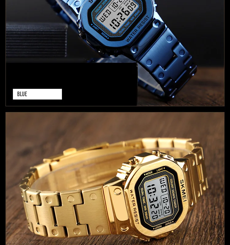 SKMEI Брендовые женские часы Роскошные спортивные цифровые женские часы браслет водонепроницаемые Секундомер Обратного Отсчета женское платье наручные часы