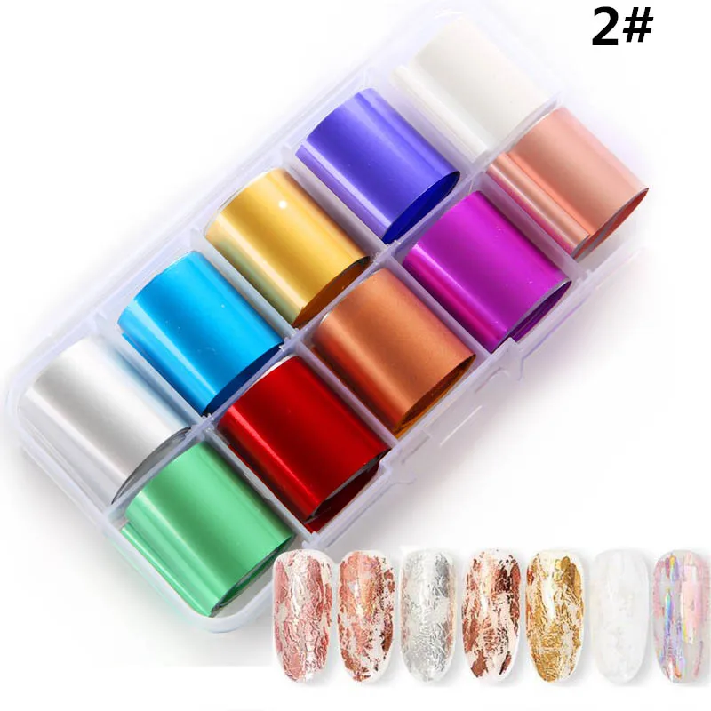 

2.5*100cm 10pcs/box Holographic Nail Foil Set Transparent AB Color Diamond Starry Sky Nail Art Transfer Sticker Manicure