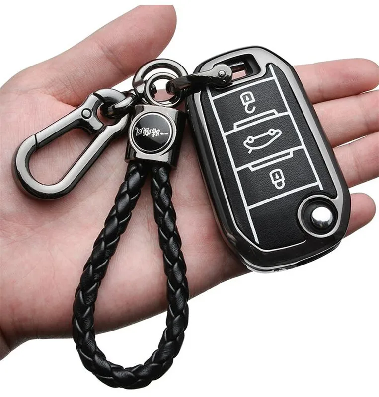 

Fashion Key Chain Car Key Cover for Peugeot 307 206 308 3008 407 Zinc Alloy Leather Key Ring Women Man Key Ring