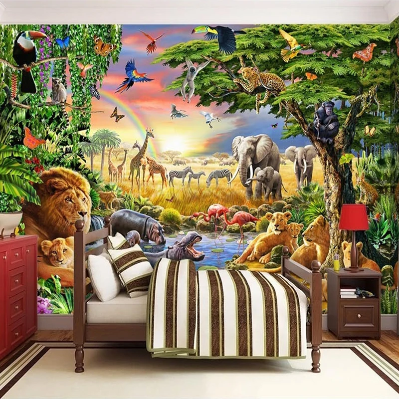 Us 816 48 Di Scontofoto Personalizzata Murale Tessuto Non Tessuto Di Carta Da Parati 3d Del Fumetto Pascolo Animale Leone Zebra Camera Dei Bambini