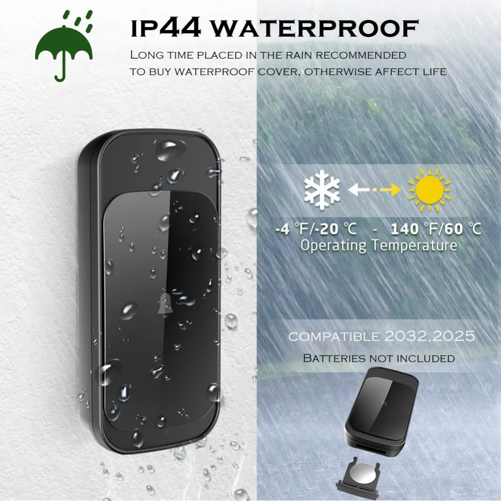 Touch Waterproof Wireless Doorbell 280M Range Smart Home Door Bell 58 Chime Ring Battery 1 2 Button AC 1 2 Receiver 110v 220V 240V 3