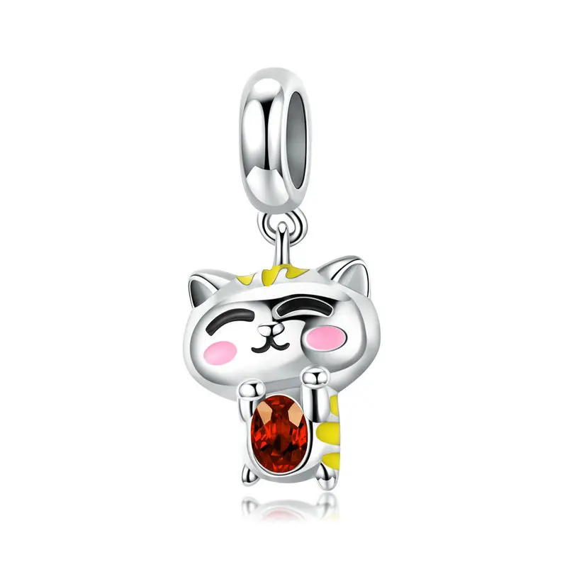 

925 Sterling Silver Tiger Charms fit Original Pandora Bracelet Bangle Enamel Shy Animal Pendant Beads for Jewelry Making