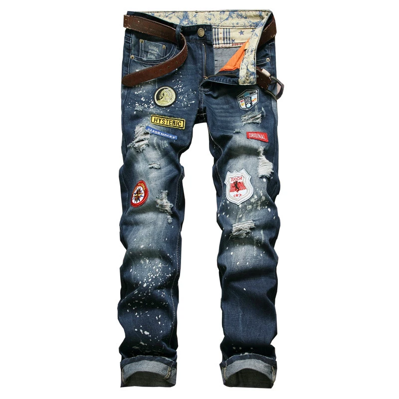 designer jeans with patches