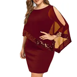Летнее платье женское 2019 Sequin пэчворк, кэжуал, свободный покрой шифон плюс размер платья для 3xl-5xl нерегулярные пайетки шить Vestidos