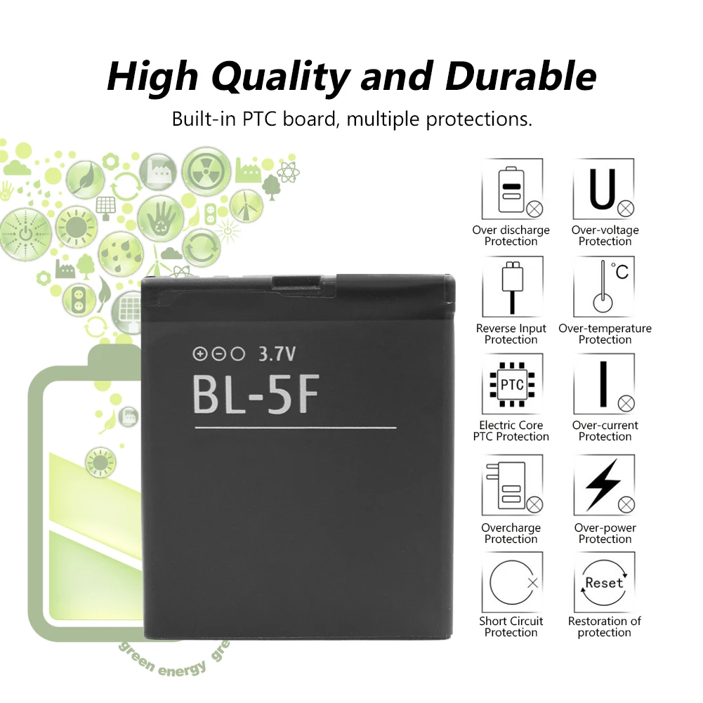 Мобильный телефон с внешним аккумулятором Батарея для BL 5F BL-5F Батарея для Nokia E65 N93I N93 N95 6290 6210 X5-01 X5-00