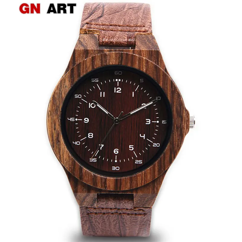 

GNART Men Watches Wooden Watch Leather Strap Quartz Famous Brand Wooden Watch Mens Fashion Nightmare before Christmas