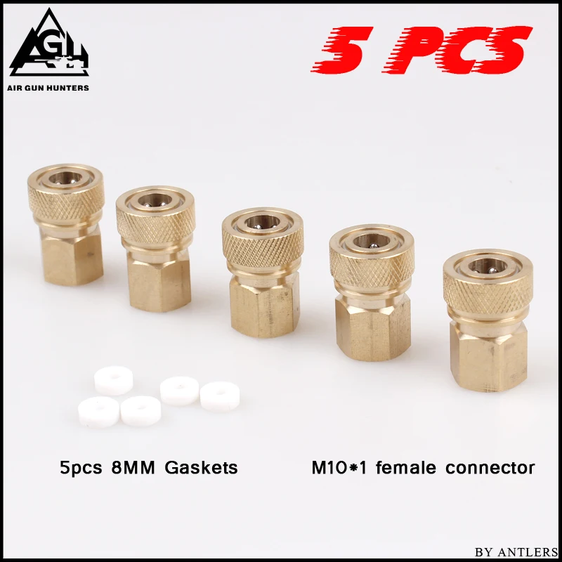 

PCP Paintball High Pressure Connector Female Fill Hose Charging Fitting 8MM Female Quick Disconnect Thread M10*1 copper 5pcs