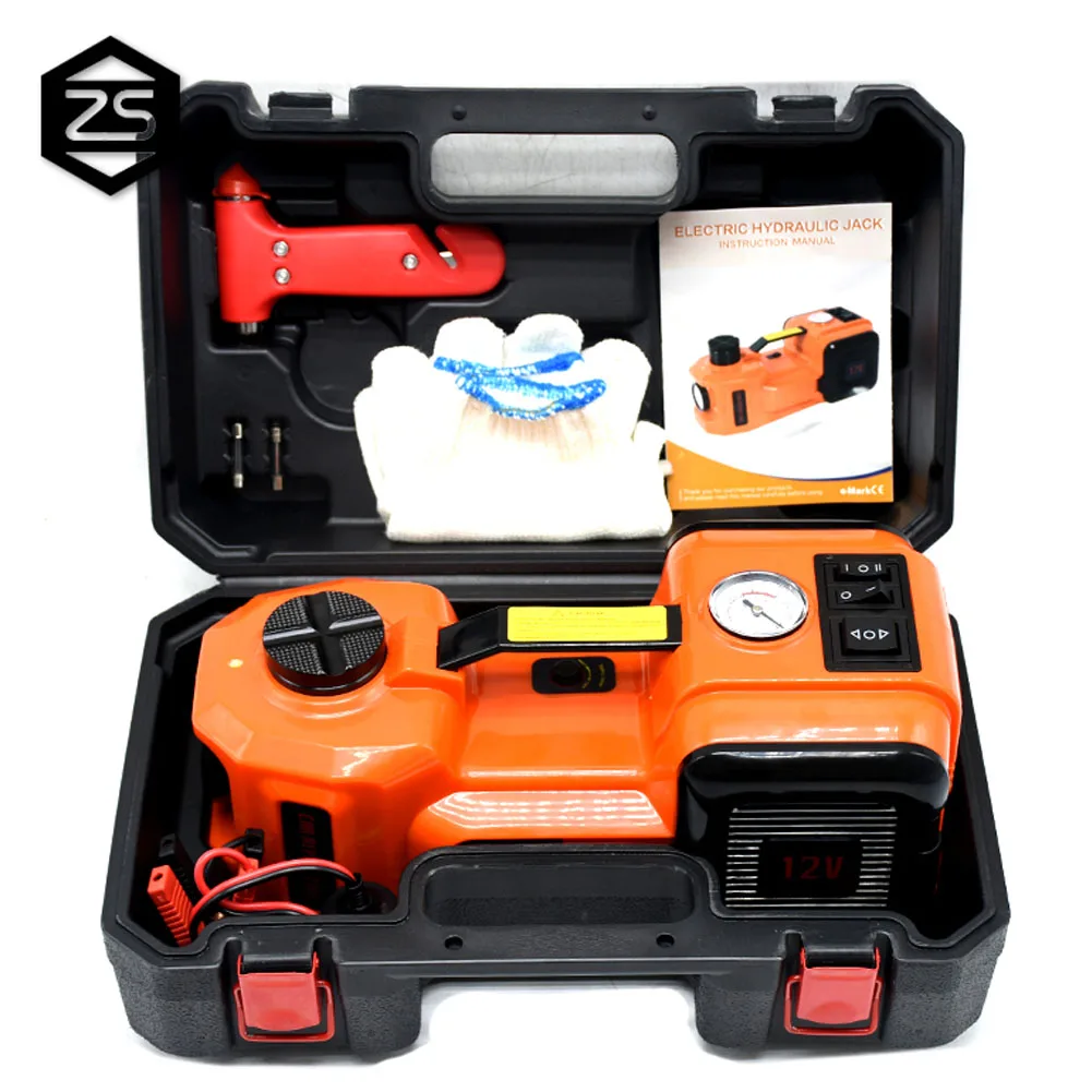 

5T 45cm Electric Hydraulic Floor Car Jacks Tire Inflator Pump LED Flashlight 3 in 1 Set Safe Hammer Car Repair Tool Kit