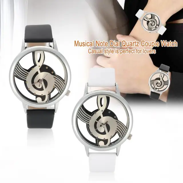 2Colors Quartz Analog Couple Watch Round Hollow Musical Note Dial PU Strap Wrist 2Colors Quartz Analog Couple Watch Round Hollow Musical Note Dial PU Strap Wrist