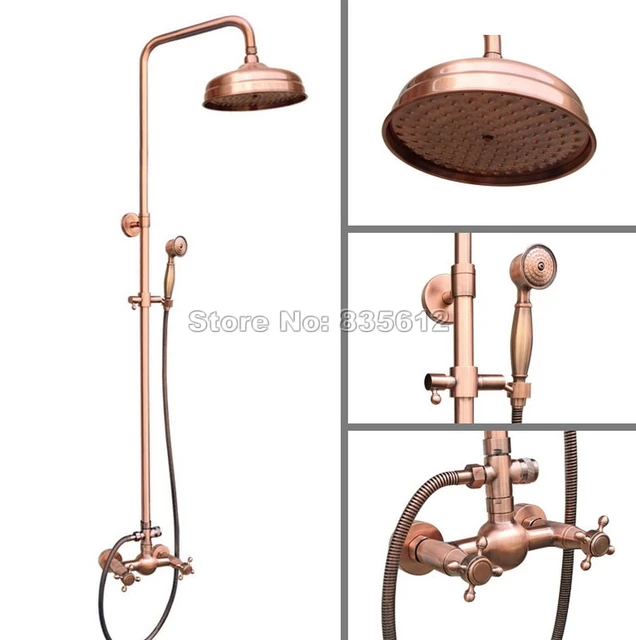 Wall Mounted Bathroom Antique Red Copper 8 Shower Head Rain Wall Mounted Bathroom Antique Red Copper 8 Shower Head Rain Faucet Set Dual