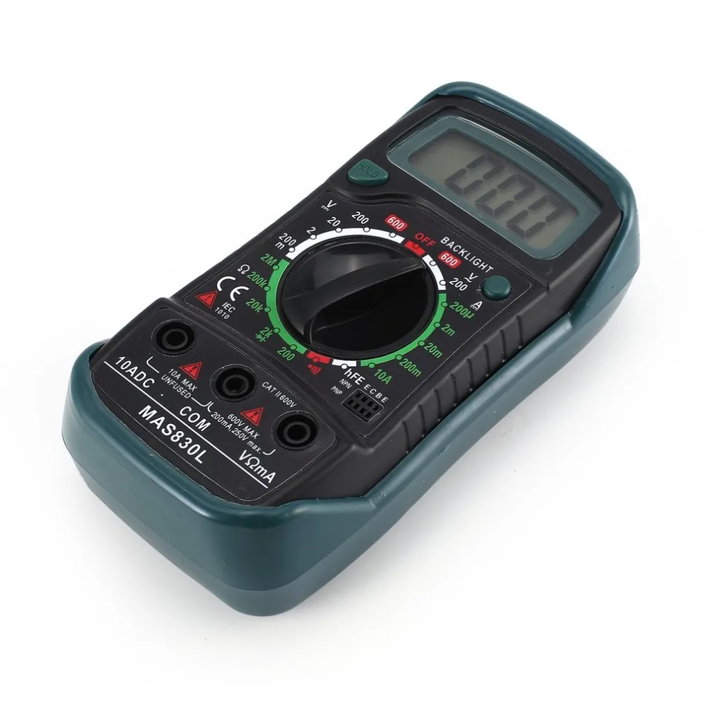 

MAS830L Mini Pocket Digital Multimeter 1999 Counts AC/DC Volt Amp Ohm Diode hFE Continuity Tester Ammeter Voltmeter