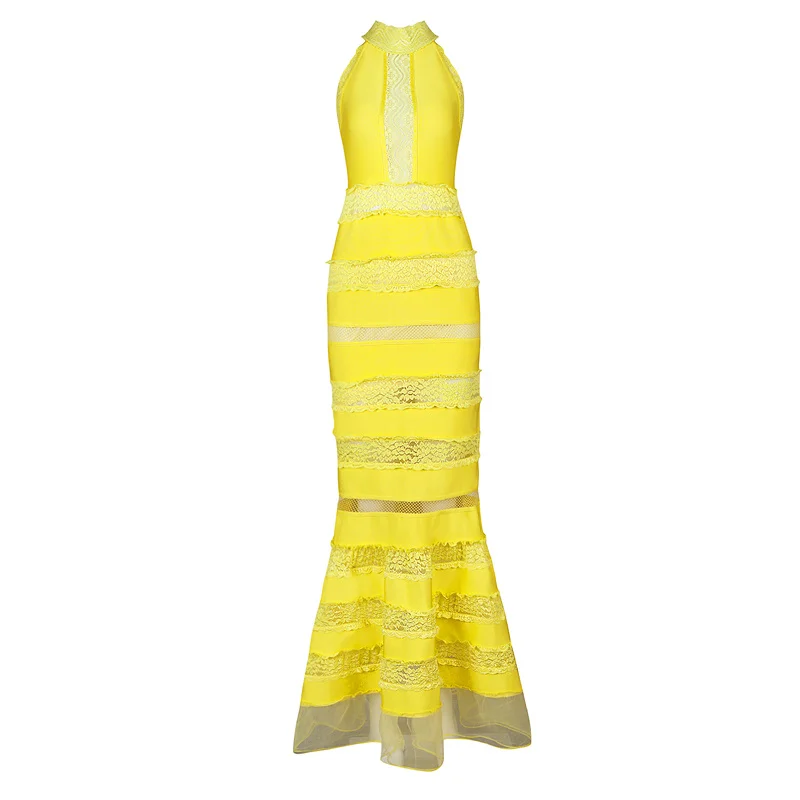 Maxi Sexy 2015 Verbandkleid Damen t Rayon Langes Designer SchwarzRotGelb Hohe Qualit Bodenlangen Spitze YIv76ybgf