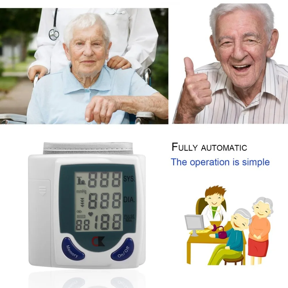 

Automatic Digital LCD Display Wrist Blood Pressure Monitor Heart Beat Rate Pulse Meter Tonometer Sphygmomanometers pulsometer