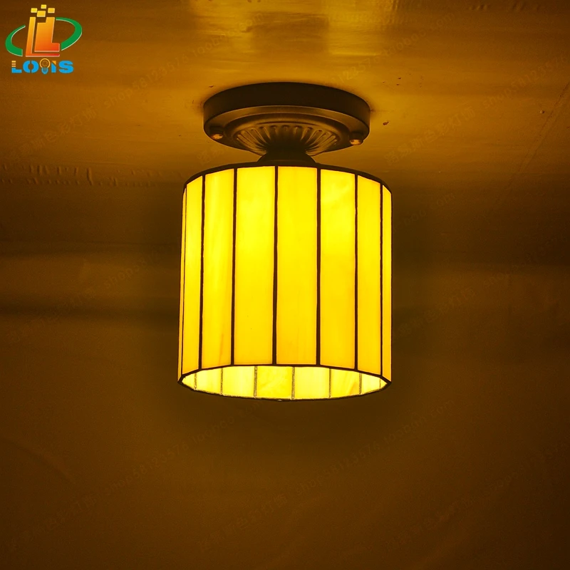 Tubo de Vidro Luzes de Teto Sala de Estar Luzes de Iluminação do Corredor de Entrada Tiffany Estilo Amarelo Corredor Varanda Antigo 5 luzes de iluminação do corredor de entrada varanda antigo