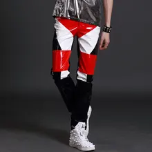 29-38! Костюм персонализированные Лоскутная Звезда Стиль кожа Штаны DJ мужские длинные штаны мотоциклетные певица одежда