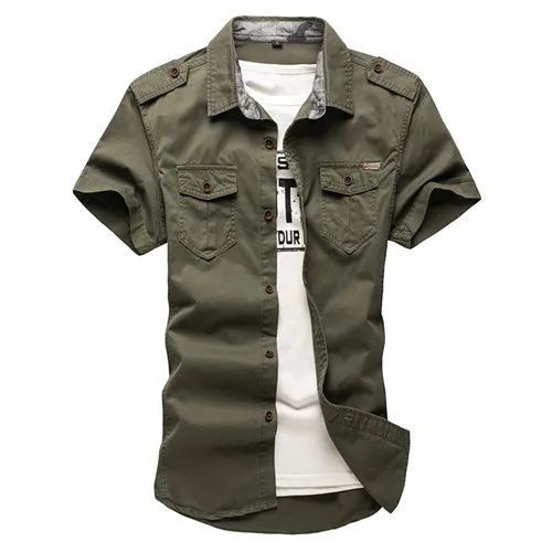 Plus Size Summer Man Cargo Shirts Embroidery Badge 100%Cotton Short ...