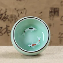 Керамика декоративно-прикладного искусства, чашка, Longquan цвет морской волны, цвет карп, Gongfu чашка, рыбы чашки, рыба Стиль, Teaset, 2 шт./компл