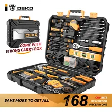 DEKOPRO 168 Pcs Hand Tool Set General Household Hand Tool Kit with Plastic Toolbox Storage Case