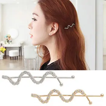 

1 PCS Korea Women Barrettes Silver Gold Color Hairpin Wave Desgin Hair Clips Alloy Crystal Hair Grips Fashion Hair Accessories