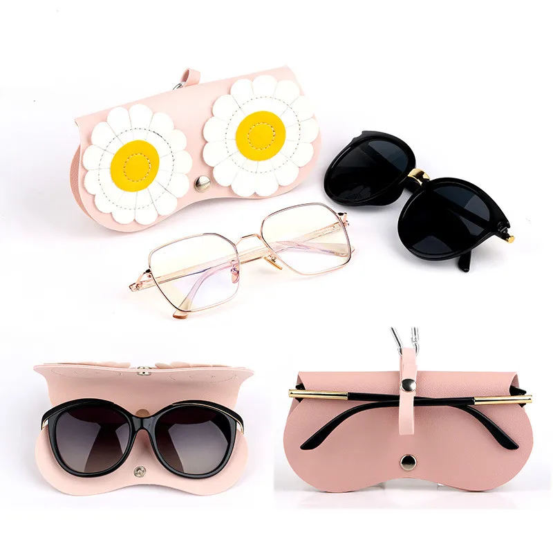 

Cute Flower Pattern Case for SunGlasses PU Leather EyeGlasses Case Cover EyeGlass Clip Holder Box Sunglasses Case Bag Storage