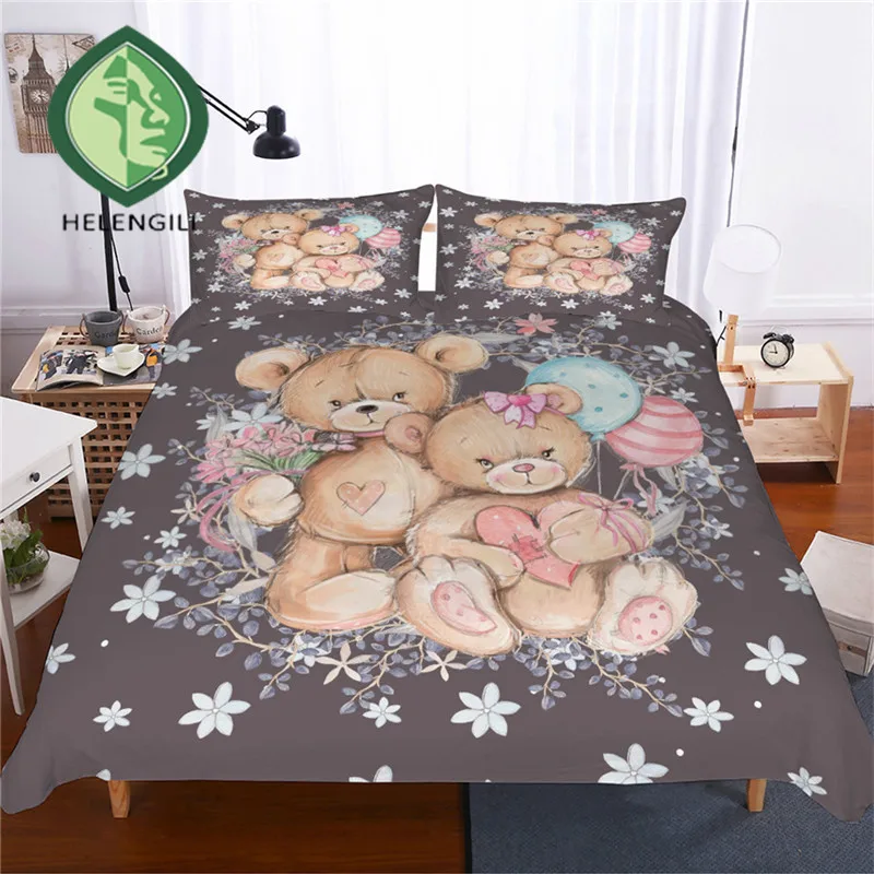HELENGILI 3D Bedding Set Teddy Bear Print Duvet Cover Set Lifelike