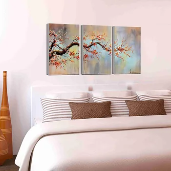 

Flower Oil Painting on Canvas Orange Plum Blossom 3-Piece Gallery Wall Printed On Canvas Drop shipping