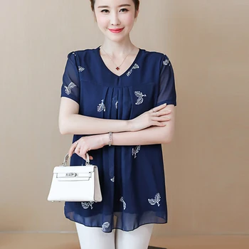 

Plue Size 5XL Fashion Chiffon Blouses Women Summer Short Sleeve Blouses 2019 New Print Loose Blouse Women's Shirts Female Blusas