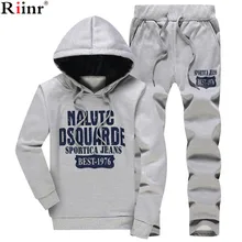 Riinr 2017 Fashion New Arrival Sporting Suit Men Spring And Autumn Casual Hoodies Two Piece Sets Solid Color Printing Tracksuit