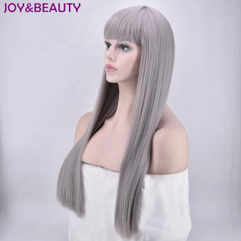 JOY& BEAUTY серый цвет длинный прямой синтетический парик 26 дюймов длинные высокотемпературные волокна для женщин парики