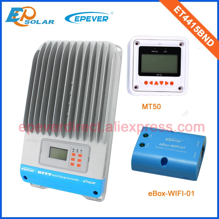 Белый цвет MT50 дистанционный измеритель контроллер 45A 45Amp солнечной энергии Зарядка MPPT ET4415BND с функцией Wi-Fi коробка - Цвет: with MT50 and wifi