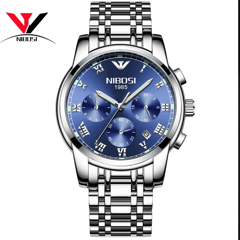 Relojes Hombre 2018 NIBOSI синие часы Лидирующий бренд роскошные стальные водонепроницаемые