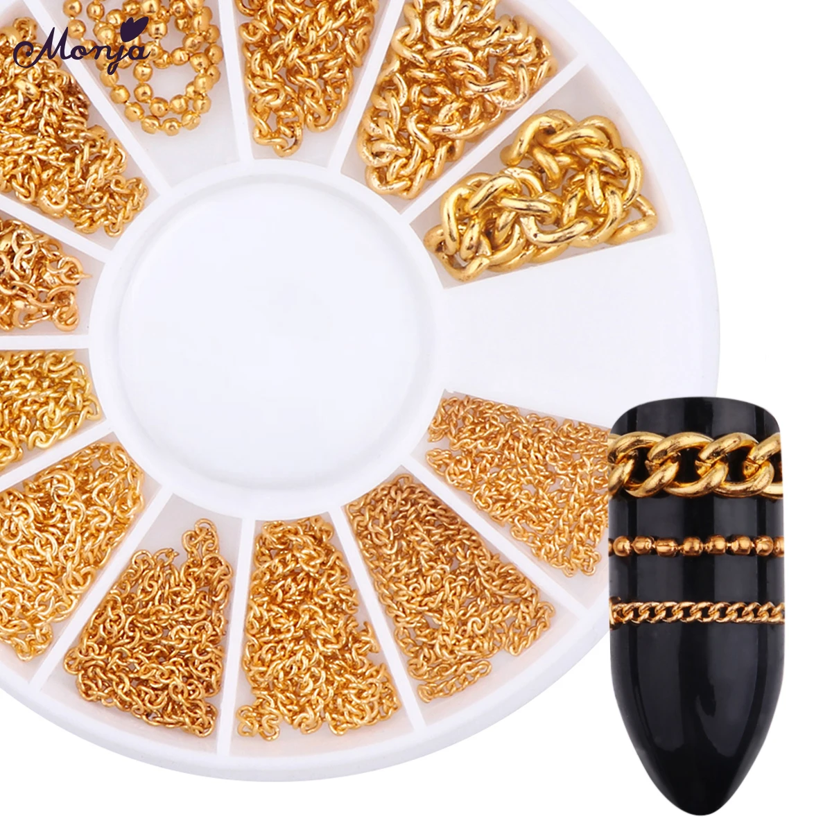 

Monja 12 Grid Nail Art Gold Matel Chains Rivet Studs 3D DIY Multiple Sizes Charm Jewelry Manicure Decoration Accessories